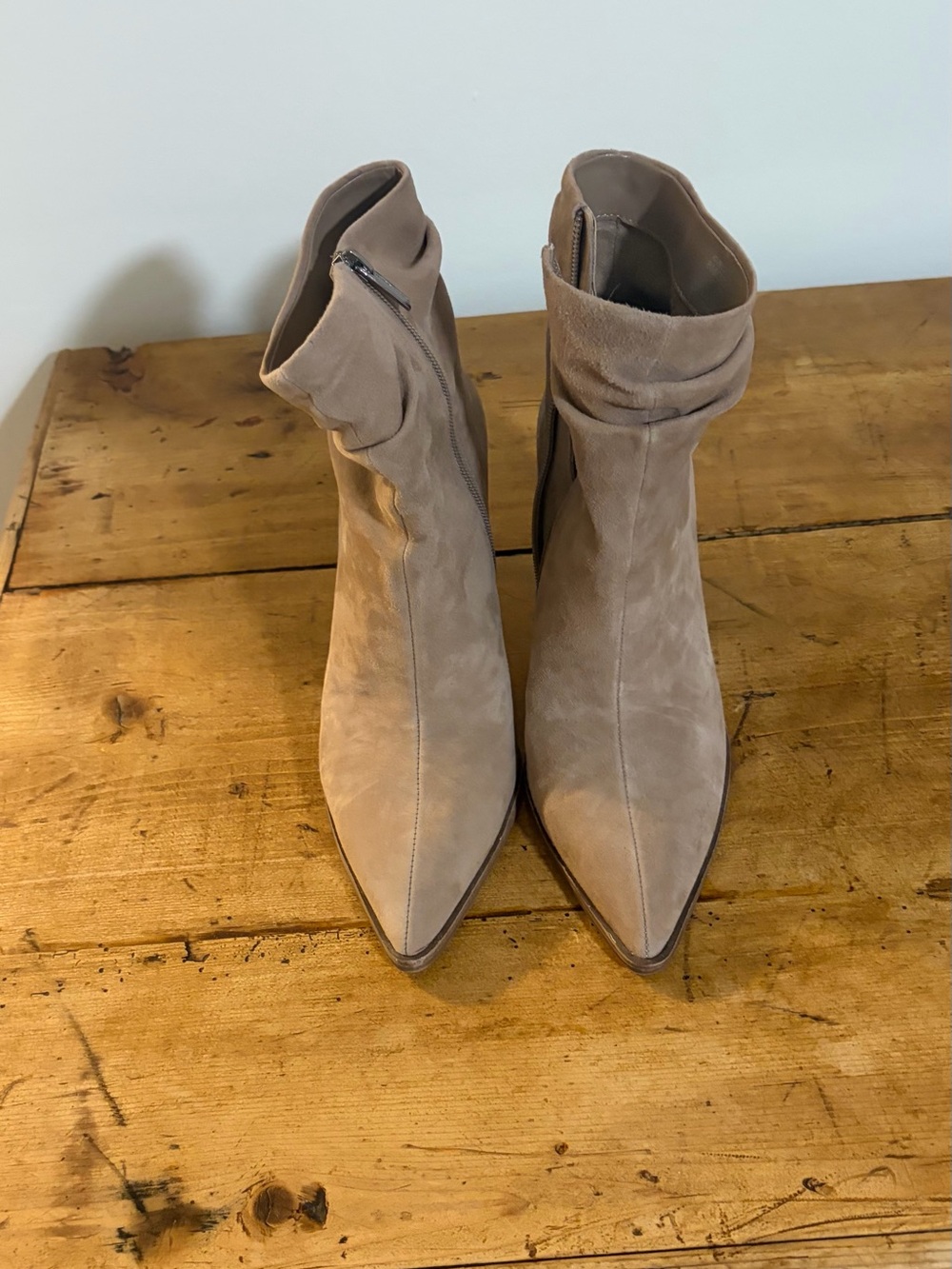 Vince Camuto Taupe Suede Pointed-Toe Ankle Boots
